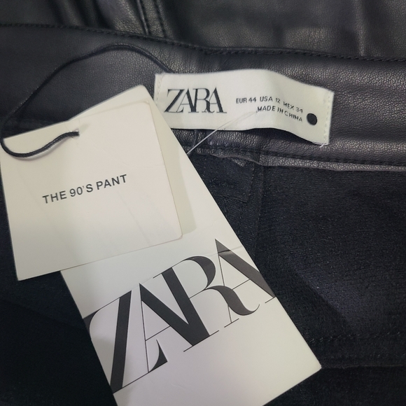 Zara Faux Leather The 90s Full Length Black Straight Leg Pant Women's Size‎ 12 - Picture 13 of 13